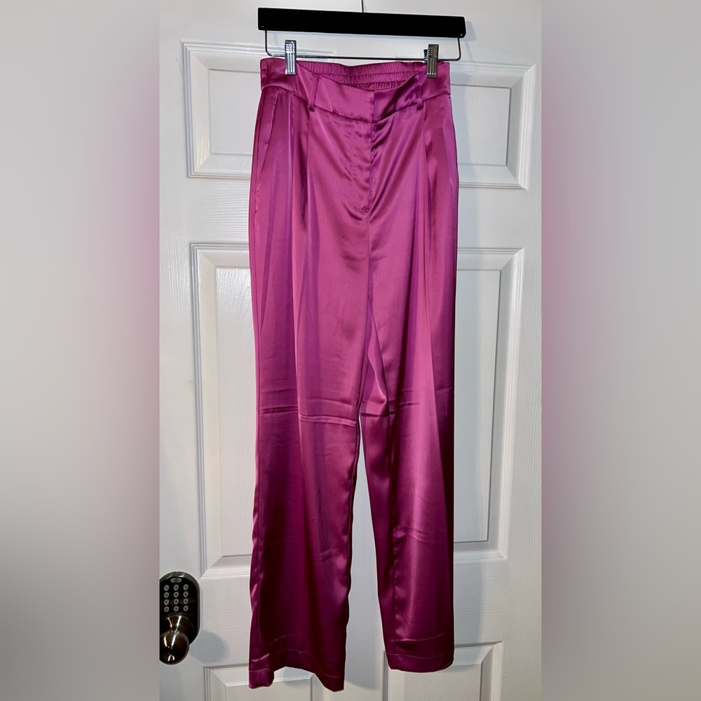 House of Harlow 1960 Pink Satin Trousers Wide-Leg High-Waisted.